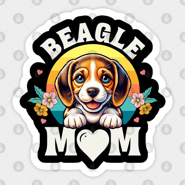 Colorful Beagle Mom Retro Sunset Dog Lover Sticker by JJDezigns